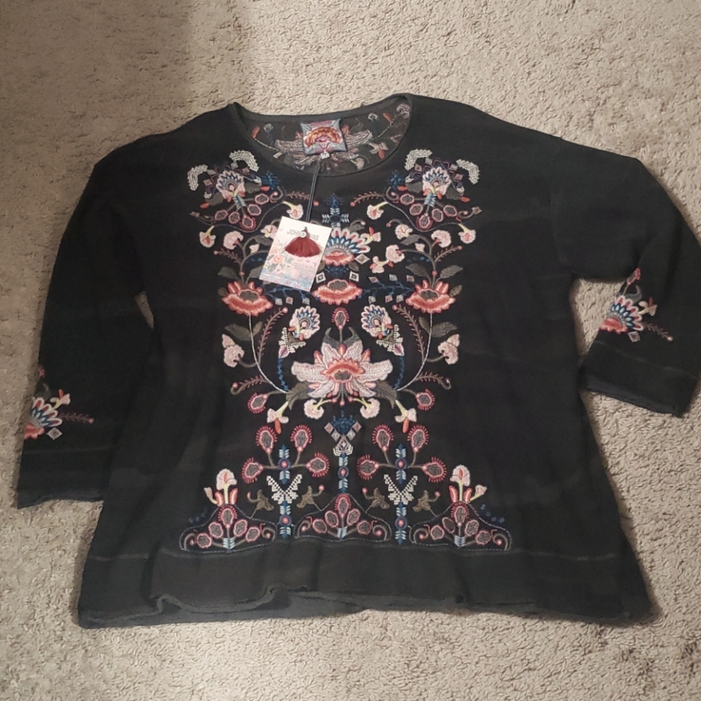Johnny Was New w/ tags Thermal Camo Embroidered Top Gorgeous